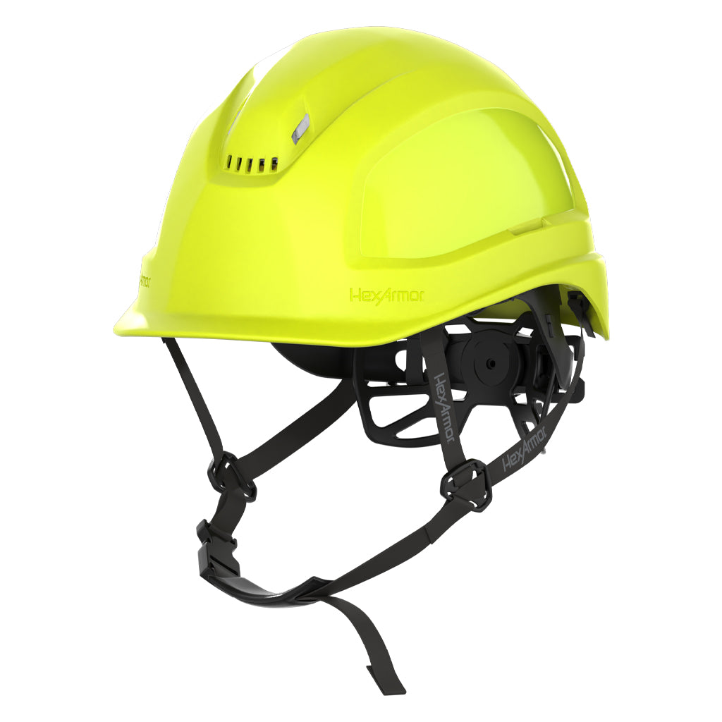 Ceros XP450A with Mips Hi-vis yellow vented safety helmet with chin strap.