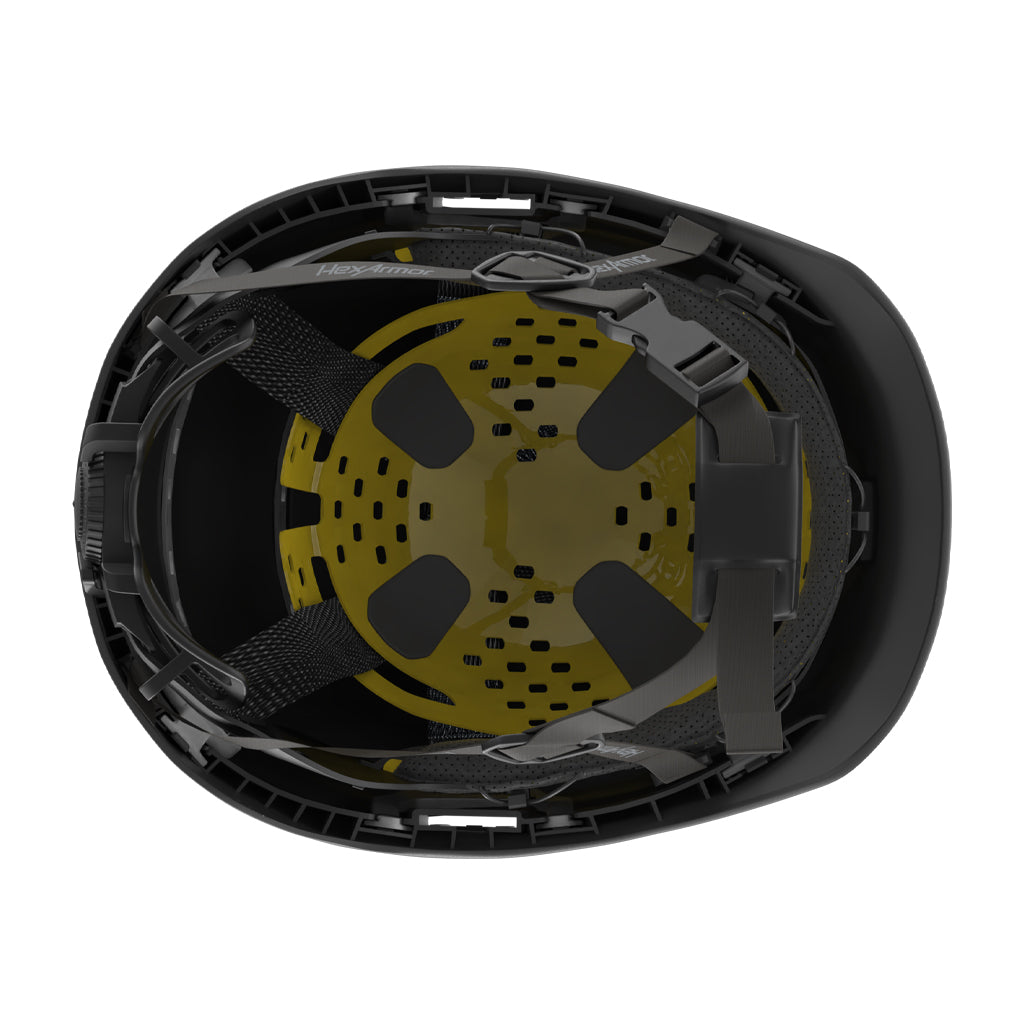 Ceros XP450A with Mips black safety helmet showcasing the suspension system on the underside of the helmet.