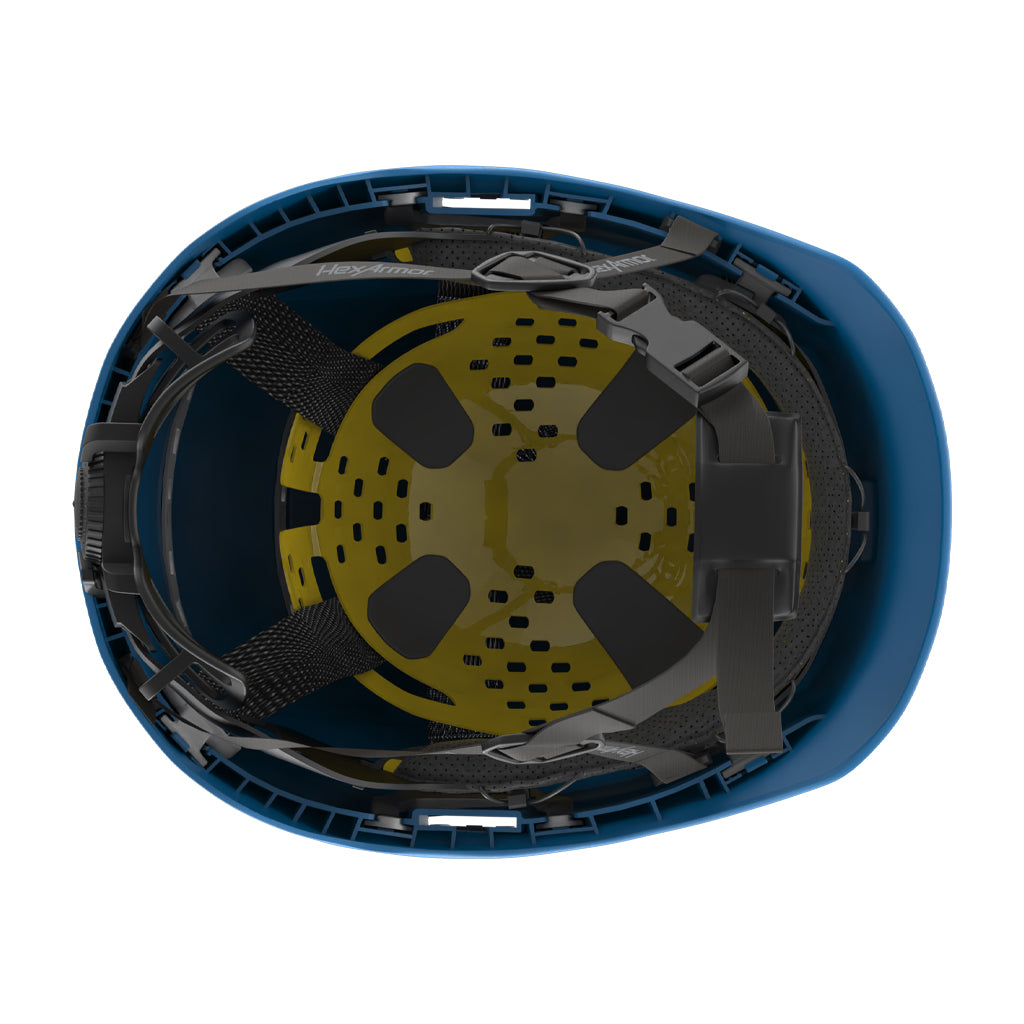 Ceros XP450A with Mips blue safety helmet showcasing the suspension system on the underside of the helmet.