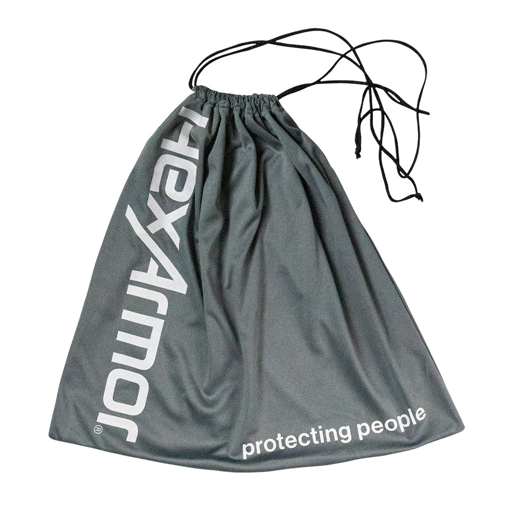 Microfiber pouch for helmet or face shield tied