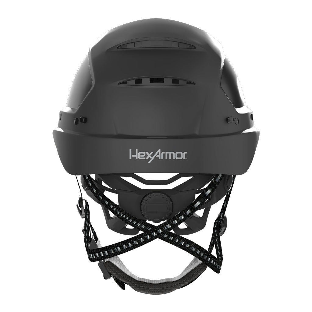 Ceros XA250 climbing-style safety helmet as shown from the back showcasing the wheel ratchet adjustment system. 