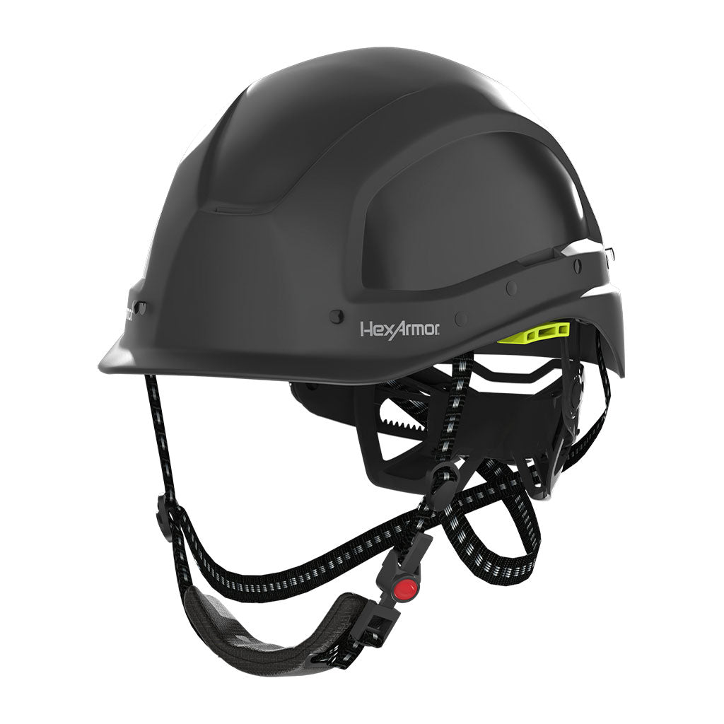 Ceros XA250 black safety helmet with chin strap. 